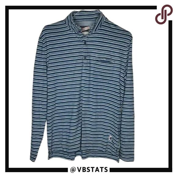 Johnnie-o Long Sleeve Blue-Gray-White Striped Button Down Surf Shirt Medium - Picture 1 of 7